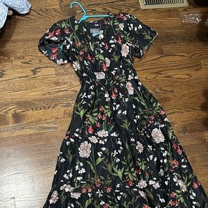 Anthropologie Black and Red Floral Maxi Dress